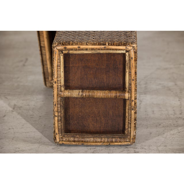 Wood Vintage Rattan Over Wood Storage Basket with Removable Lid and Side Handles For Sale - Image 7 of 17