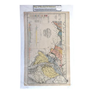 Antique 1870s g.w. Gray & Son Geological Map of Maryland & Delaware (32 X 20")" For Sale