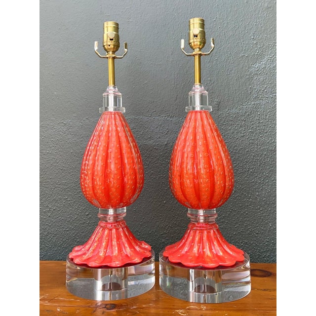Vintage Italian Murano Glass Lamps - Set of 2 For Sale - Image 12 of 15