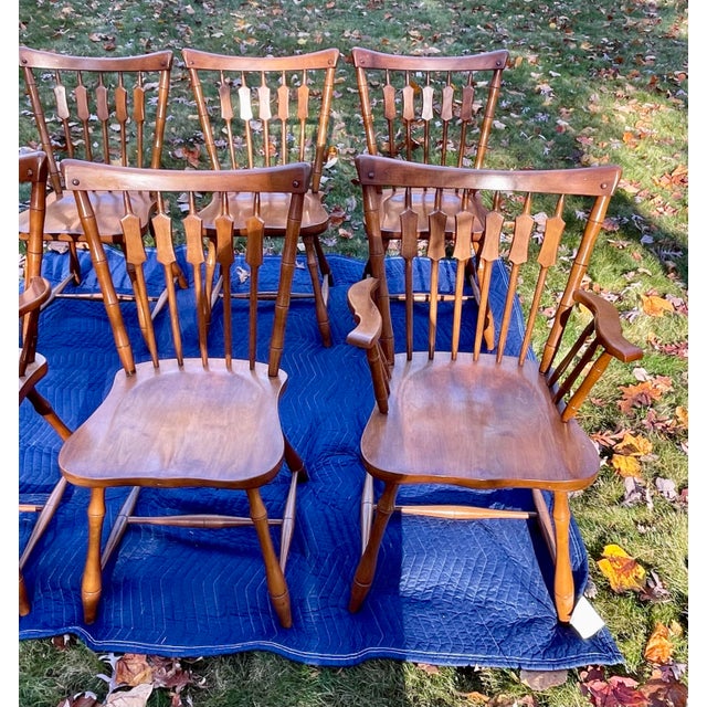 Mid 20th Century Pennsylvania House Colonial Cattail Back Maple Dining Chairs- Set of 6 For Sale - Image 5 of 12