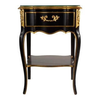 19th C Style French Empire Black Lacquer & Giltwood Nightstand End Table For Sale