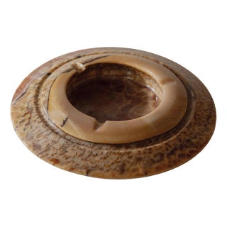 Vintage Brutalist Modernist Round Onyx Ashtray in Brown Beige Tone, 1980s For Sale