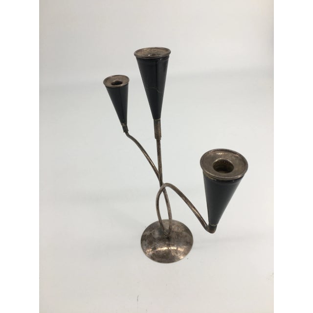 Mid-Century Modern Vintage Mid Century Black and Sliver Tri-Candelabra For Sale - Image 3 of 11