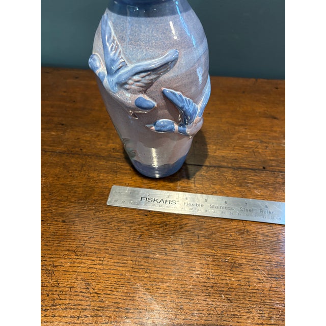 Blue 1960s Mid-Century Danish Dissing Keramik Flying Ducks Relief Pottery Vase 9.25” For Sale - Image 8 of 11