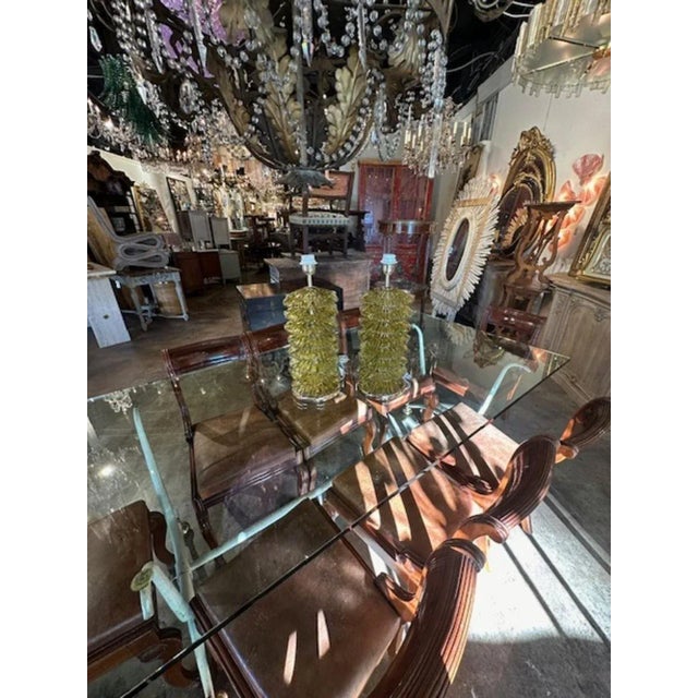 Traditional Murano "Ruffle" Lamps in Olive Green For Sale - Image 3 of 5