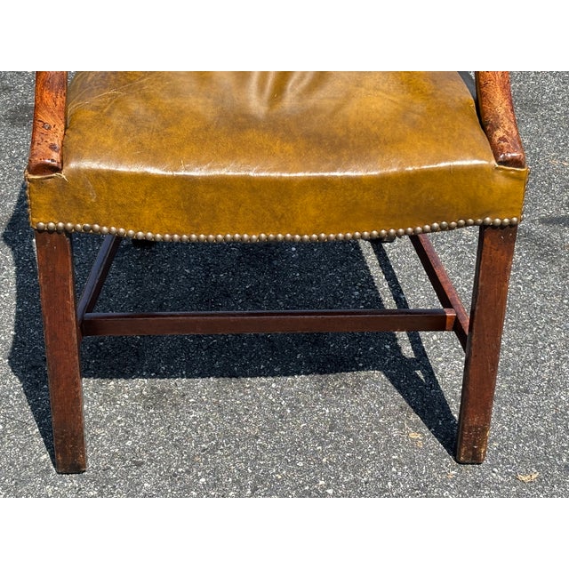 Very Fine 19th C. Georgian Style Leather Arm Chair in Ochre / Mustard / Green For Sale - Image 14 of 18
