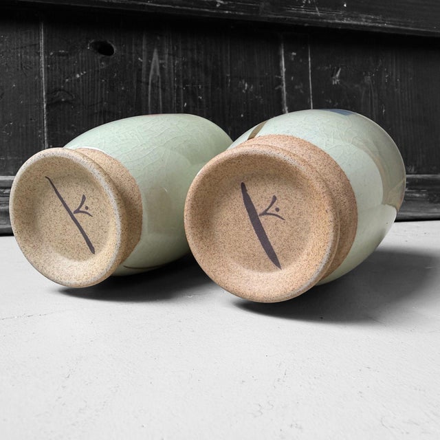 Aqua Japanese Ceramic Yunomi Tea Cups, 1980s, Set of 2 For Sale - Image 8 of 12