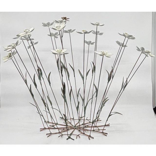 Vintage Tole Kinetic Sculpture of White Flowers With a Bee For Sale - Image 9 of 12