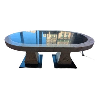 Postmodern 1980s Black and Cream Onyx Dining Table – Attributed to Muller of Mexico For Sale