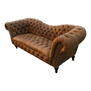 Distressed Leather Chesterfield Recamier Sofa For Sale