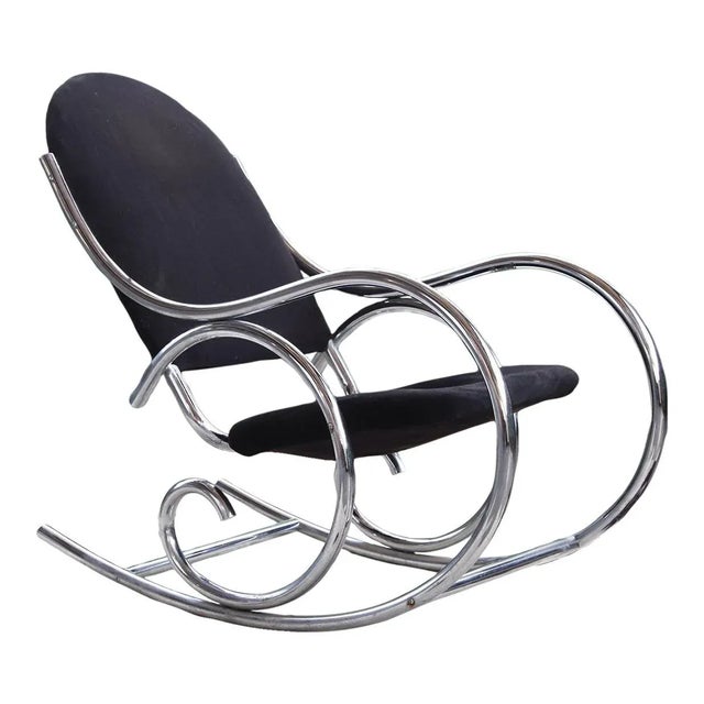 Sculptural Chrome and Black Velour Rocking Chair in the style of Milo Baughman, 1970s For Sale - Image 13 of 13
