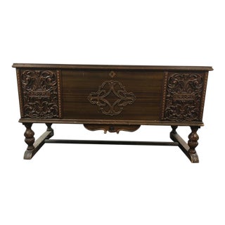 Vintage Standard Screen Co. Carved Cedar and Walnut Chest For Sale
