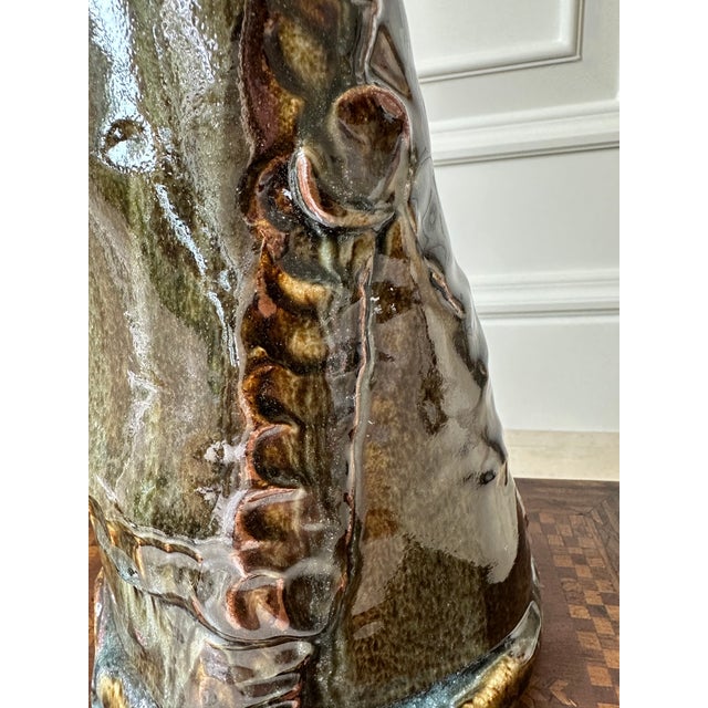 1970s Vintage Large Handcrafted Brutalist Ceramic Vase in Olive Green & Brown For Sale - Image 5 of 18