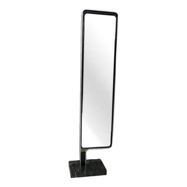 Vintage Italian Floor Mirror in Aluminum and Green Marble, 1970s For Sale