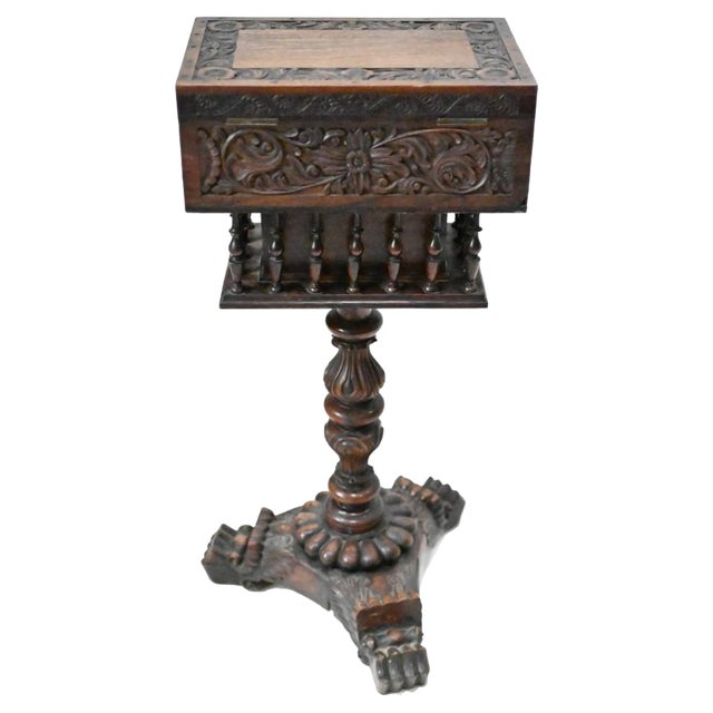 Padouk Wood Teapoy Finely Carved On An Elaborate Tri Form Base For Sale