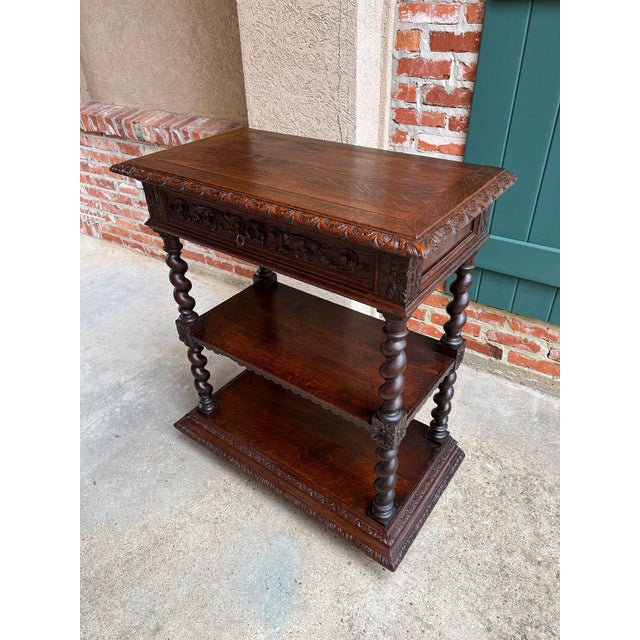 Antique English Server Console Table Jacobean Carved Oak Barley Twist C1900 For Sale - Image 15 of 18