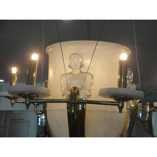 1980s Alabaster and Brass Art Deco Style Chandelier For Sale - Image 5 of 10