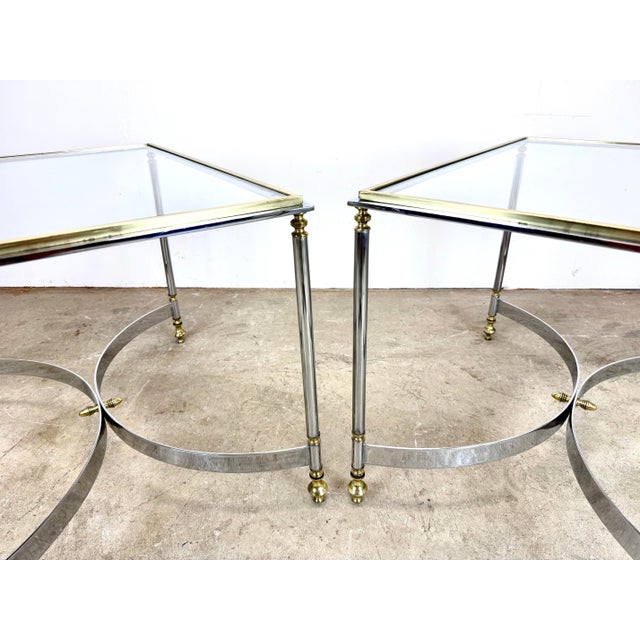 Vintage Mid 20th Century Hollywood Regency Brass, Chrome & Glass Italian Side Tables—a Pair For Sale - Image 12 of 12