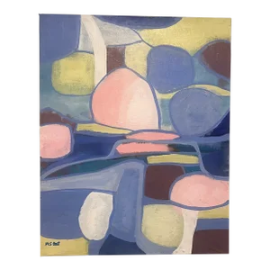 “Seaglass,” Colorful Modern Abstract Geometric Acrylic Painting on Stretched Canvas, Signed, Dated