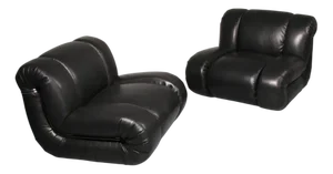 Lounge Chairs in Black Leather by Mimo Padova, 1970, Set of 2