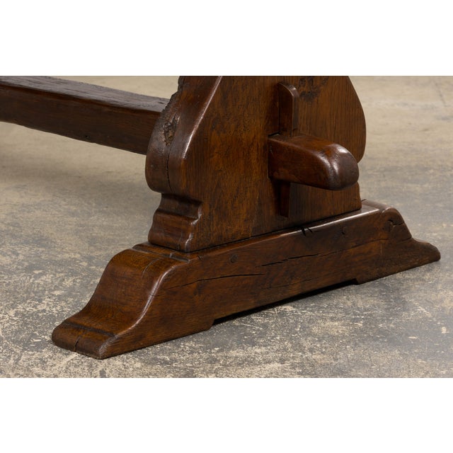 19th Century French Provincial Oak Farmhouse Trestle Dining Table For Sale - Image 17 of 18