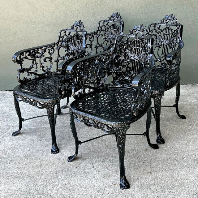 Vintage Cast Aluminum Lyre Back Armchairs - Set of Four For Sale - Image 10 of 12