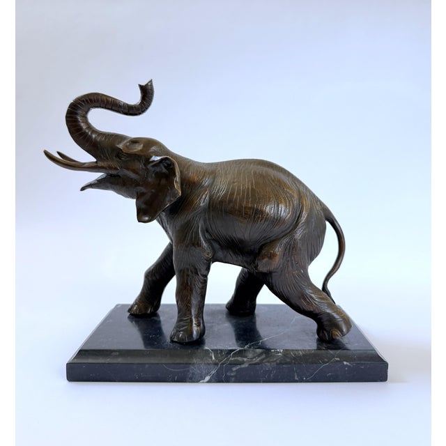 Late 20th Century Bronze Elephant on Marble Base - 12" H For Sale - Image 5 of 9