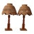 Pair of Vintage Wicker Scalloped Dome Table Lamps With Turned Wood Bases For Sale