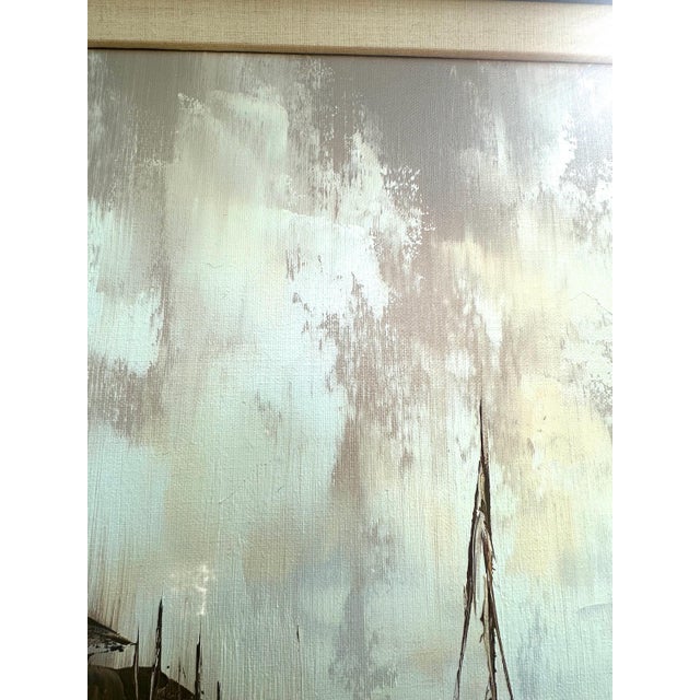 Large Nautical "Ships in Harbor" Oil Painting by M. Runci For Sale - Image 9 of 12