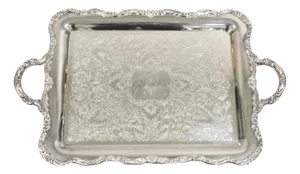 Vintage Wm Rogers Silver Plated Victorian Twin Handle Serving Platter Tray