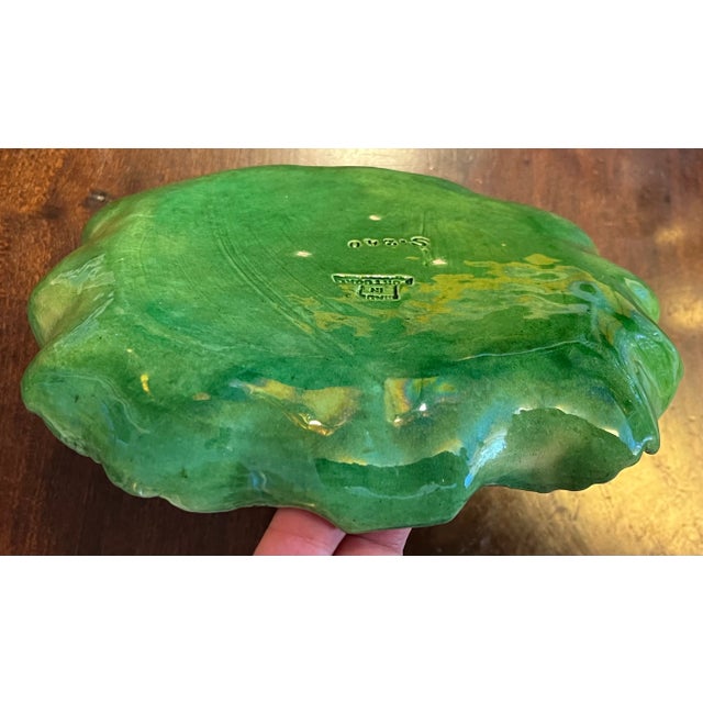 Antique Portuguese Majolica Pottery Green Cabbage or Lettuce Leaf Serving Dish For Sale - Image 14 of 15