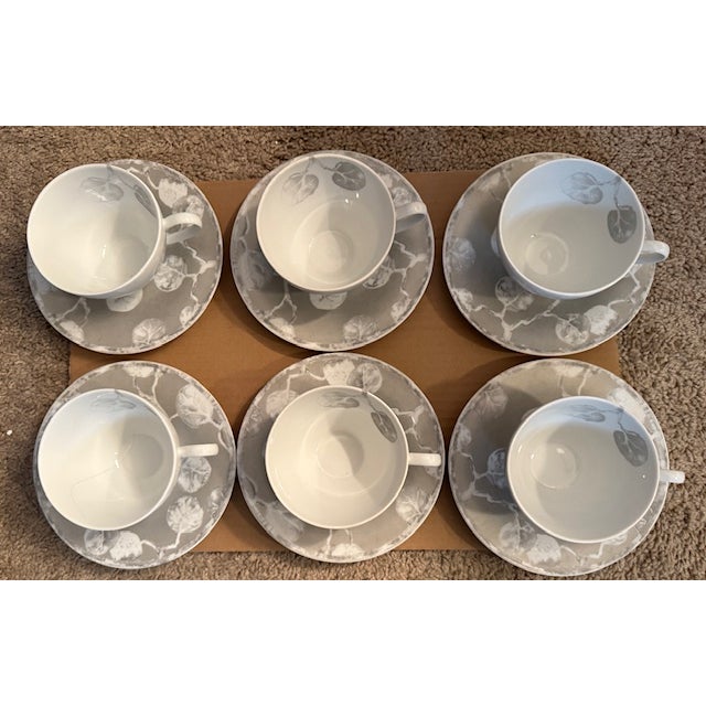 Beautiful Michael Aram Botanical Leaf Set of 6 Cup/Saucer. New in box Discontinued pattern so hard to find Silver with...