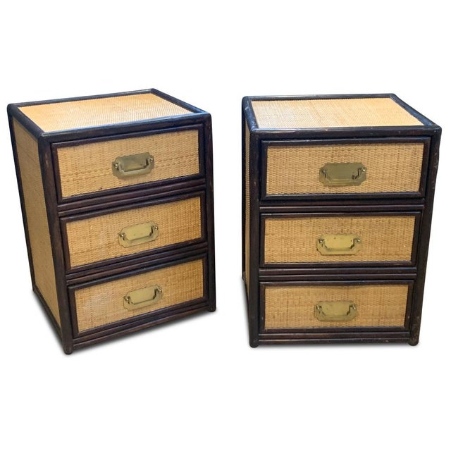 Mid-Century Glazed Rattan 3-Drawer Nightstands, 1950s, Set of 2 For Sale - Image 12 of 14