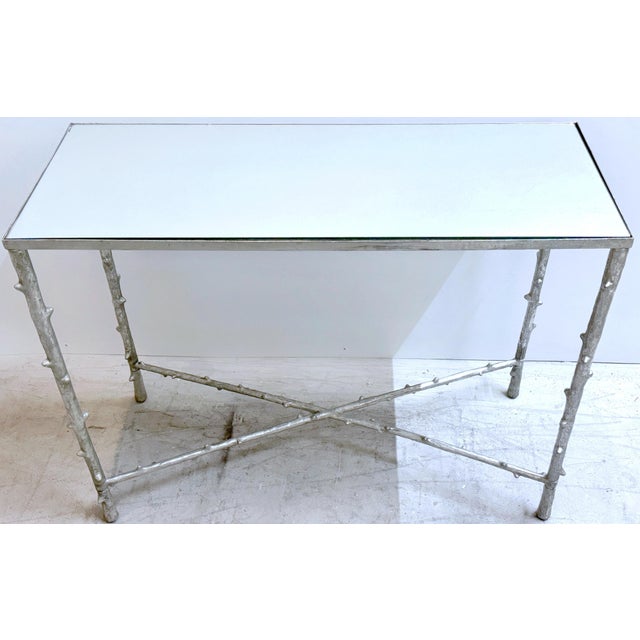 Vintage Silver-Leaf Faux Bois Console Table with Mirrored Top For Sale In West Palm - Image 6 of 11