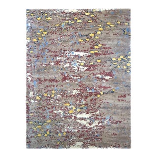 Indo Nepalese Modern Wool & Silk 9X12 Grey, Gold, Purple & Blue Handmade Area Rug #1143582 For Sale