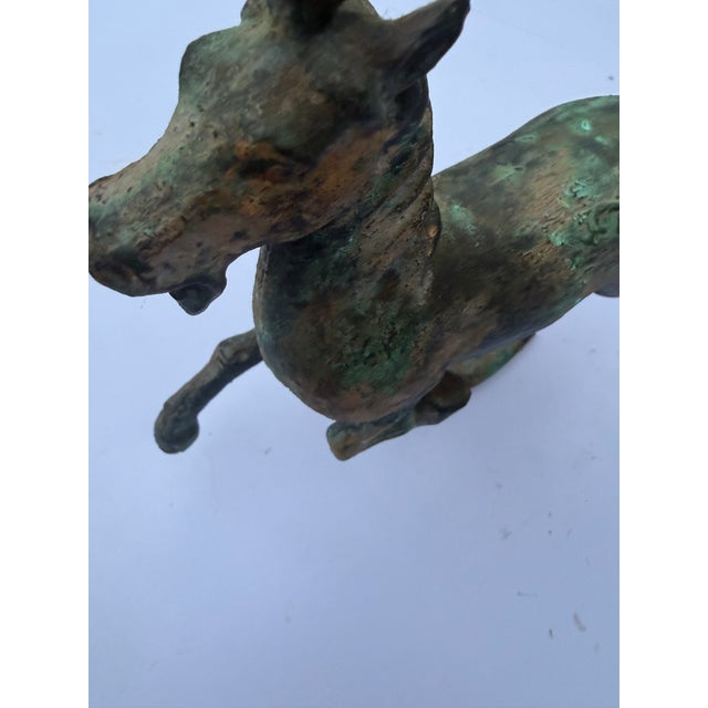 Vintage Han Dynasty Style "Flying Horse of Gansu" Heavy Cast Metal Statue For Sale - Image 9 of 12