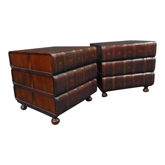 Modern Design Leather Faux Book Stack Tables - a Pair For Sale