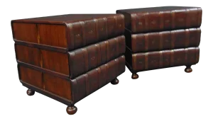 Modern Design Leather Faux Book Stack Tables - a Pair
