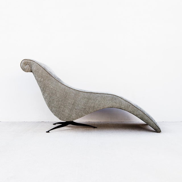 Vintage Italian Modern Sculptural Chaise Lounge in Gray Green Boucle For Sale - Image 10 of 12