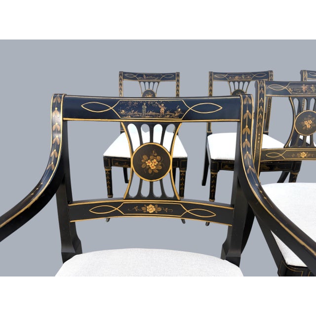 Chinoiserie Regency Style Chinoiserie Dining Chairs Set of 6 For Sale - Image 3 of 5