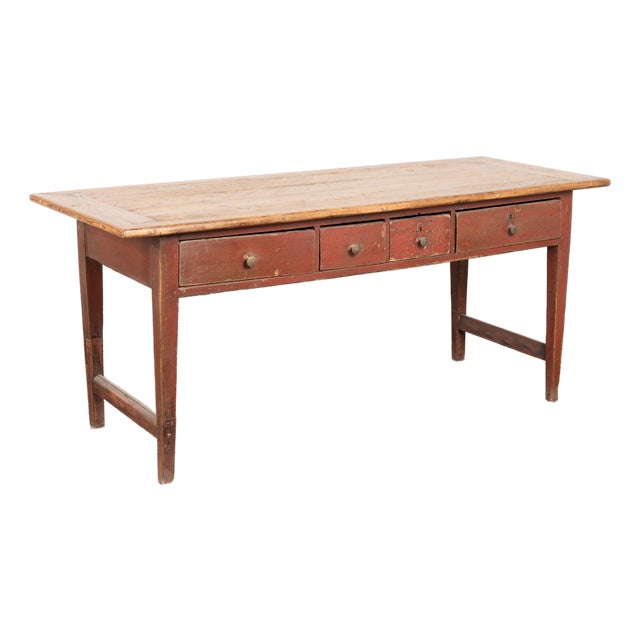 Early 19th Century Swedish Original Red Painted Pine Work Console Table For Sale