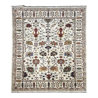 Beige Sultani Persian-Style Floral Natural Dye Wool Area Rug, 8'2" X 9'9" For Sale