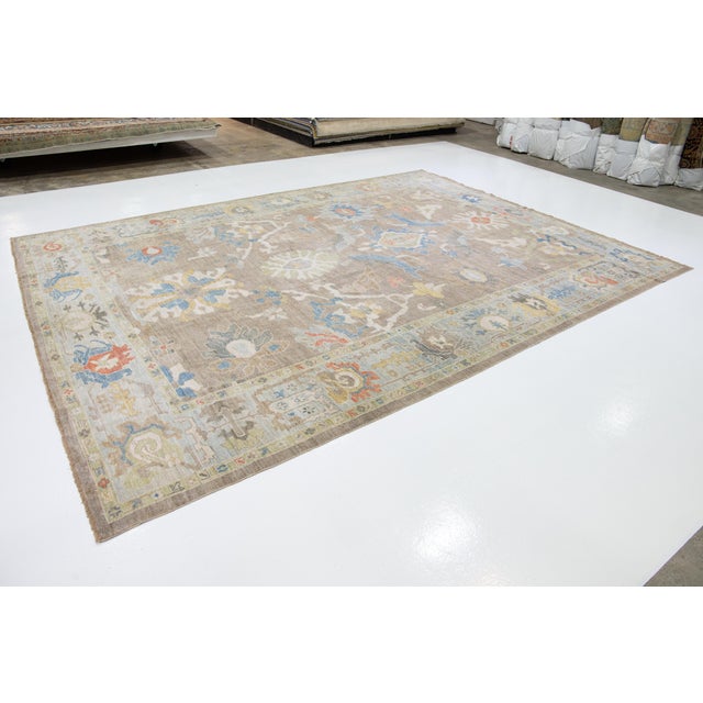 Modern 11 X 14 Modern Designed Sultanabad Wool Rug Handmade in Warm Beige For Sale - Image 3 of 13