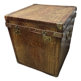Vintage Leather Faux Croc Trunk For Sale