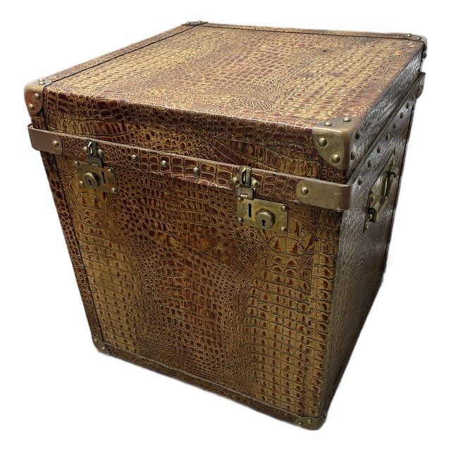 Vintage Leather Faux Croc Trunk For Sale