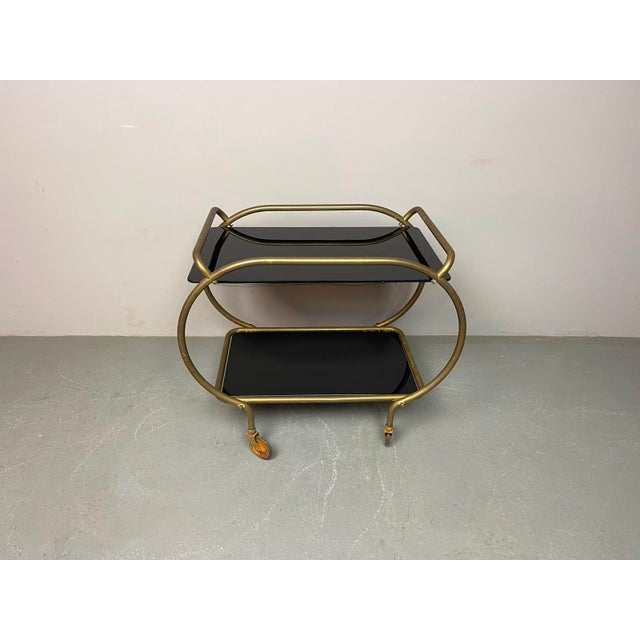 Mid-Century Modern Mid-Century Brass and Black Glass Bar Trolley from Grünstadt, Germany, 1950s For Sale - Image 3 of 18