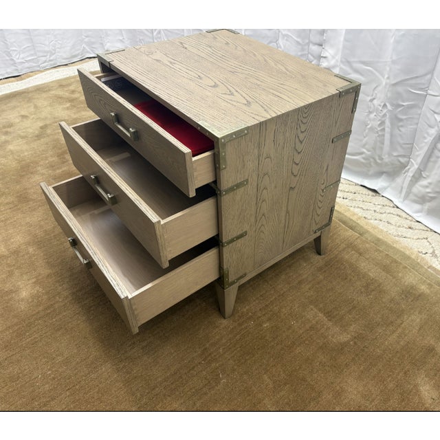 Rh Cayden Campaign Closed Nightstand – 26” Waxed Grey Oak With Pewter Hardware For Sale - Image 17 of 18