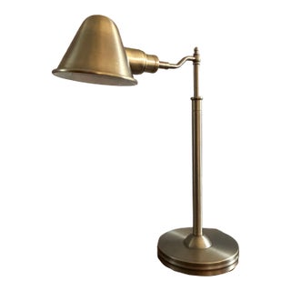 Ralph Lauren Home Adjustable Brass Desk Lamp – Antique Brass Finish, Classic Bell Shade, Luxury Office Lighting For Sale