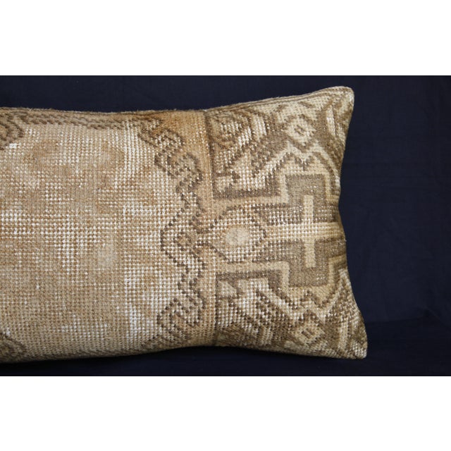 Traditional Turkish Rug Pillow – Neutral Geometric Motifs, Artisan Made From Vintage Rug -16'' X 29'' For Sale In Tampa - Image 6 of 13