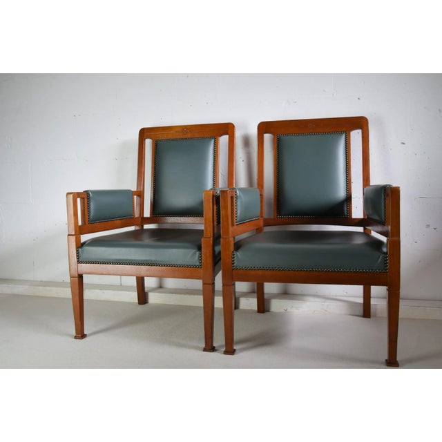 Set of Art Nouveau Green and Brown Armchairs from H. Pander & Zn. For Sale - Image 3 of 13